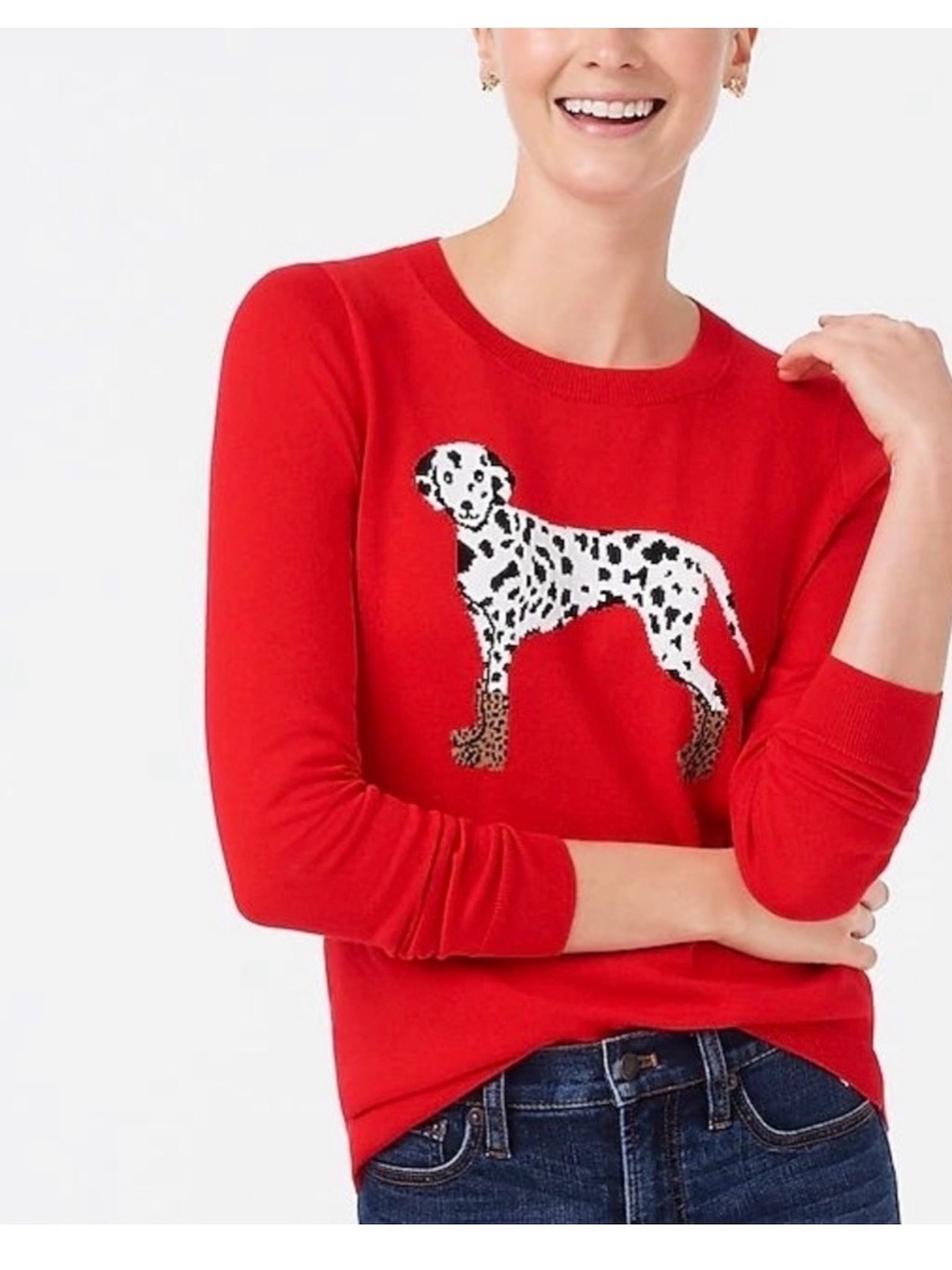 J. Crew Red Dalmatian Teddy Sweater Cotton Sz S